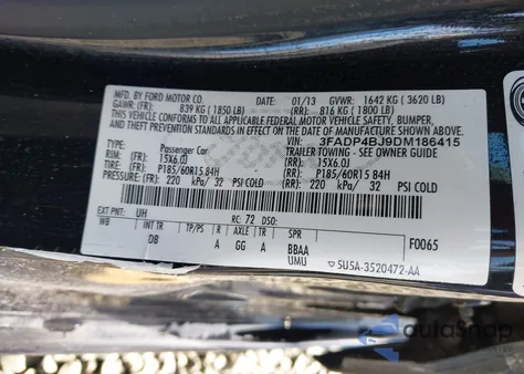 2013 Ford Fiesta Se z USA, uszkodzony, nr VIN 3FADP4BJ9DM186415